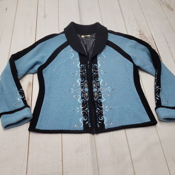 Vintage Carson wool coat zip up embroidered winter art Icelandic - Picture 1 of 10